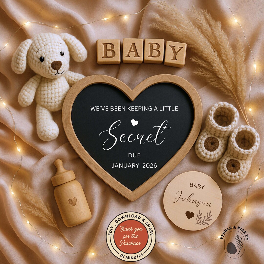 Editable Pregnancy Announcement Template Digital Baby Reveal Canva