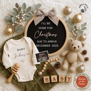 Weihnachten Schwangerschaftsankündigung | Baby Geburt Dezember 2025 | Urlaub Baby offenbaren | Bearbeitbare Weihnachtsvorlage | Sofort Download