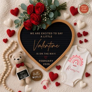 Valentine&#39;s Day Digital Pregnancy Announcement, Baby Announcement, Baby Reveal, Social Media Reveal, Extra Sweet,February, Editable Template