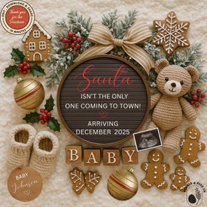 Christmas Cookie Baby Announcement Digital, Holiday Pregnancy Announcement, Social Media Reveal, Christmas Instant Editable Template