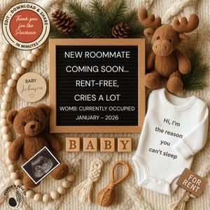 Pregnancy Announcement Digital, Woodland Baby Announcement, Social Media Reveal, Facebook Instagram, funny Pregnancy Announcement