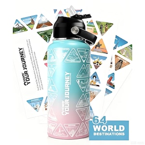 Your Journey Water Bottle with 64 Travel Stickers | Gift for Travelers friends