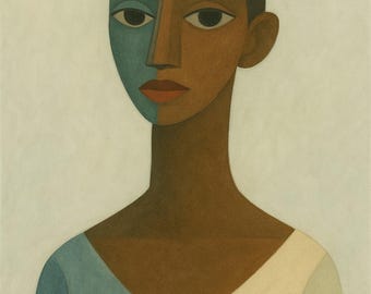 Blue Reverie – Modern Cubist Portrait,Salvatore Dubois,Premium Matte Paper Poster