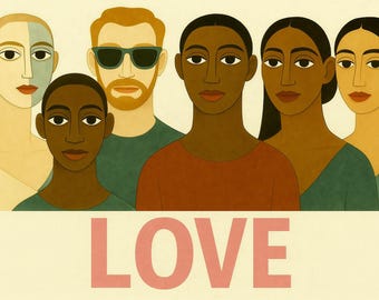 Acrylic Print,Love Has No Borders – Modern Minimalist Diversity Art Print, Interracial Love Poster, Inclusive Wall Art