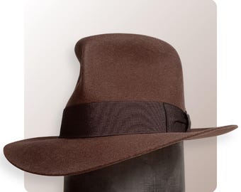 Indiana Jones Style 100% Wool Fedora Hat With Ribbon Band - Etsy display picture 1