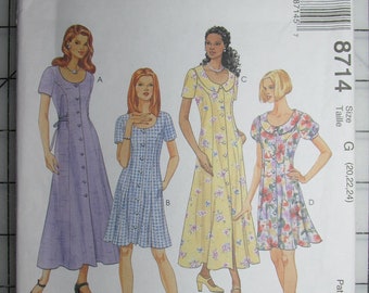 8714 UNCUT McCalls Pattern Misses Semi Fitted Easy Button Front Dress FF OOP SEW 8714 UNCUT McCalls Pattern Misses Semi Fitted Easy Button Front Dress FF OOP SEW