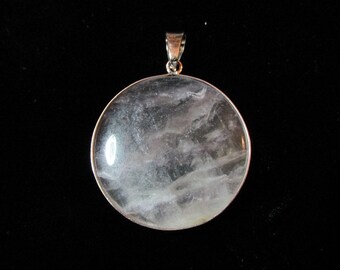 Round Fluorite Cabochon Pendant in Silver setting with Bale