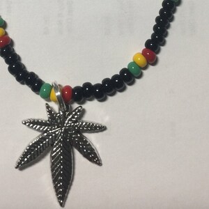 Irie Rasta Red Green Yellow Black Silver Medcine Pot Leaf Necklace 18"