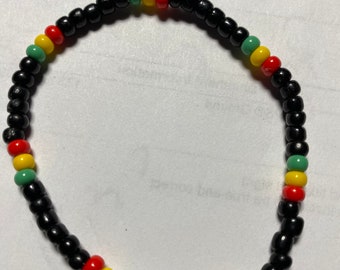 Rasta Reggae Black Red Yellow Green Bracelet Glossy Finish 8"