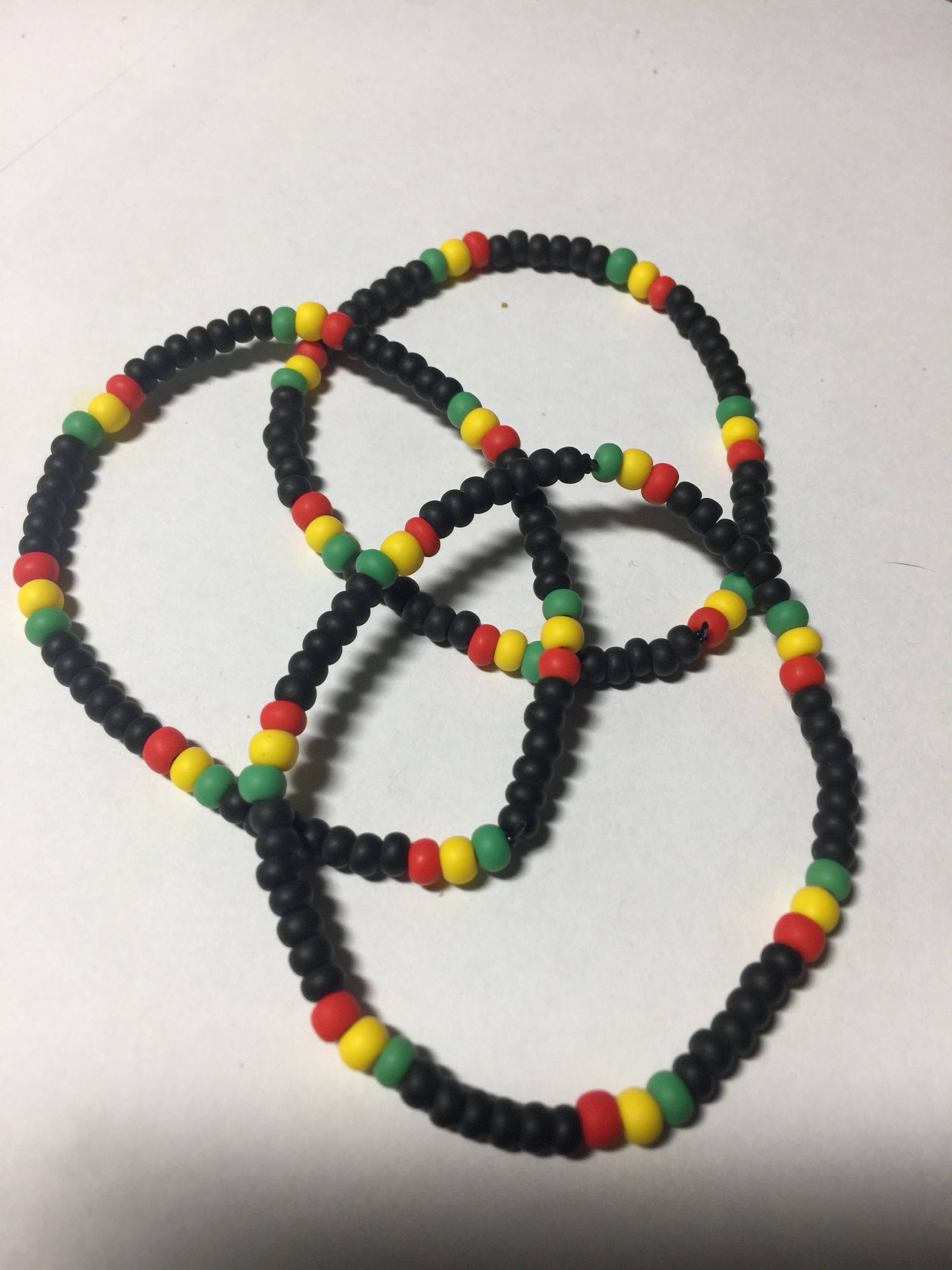 Irie Beads Rasta Reggae Black Red Yellow Green Bracelet 3 Stack 7