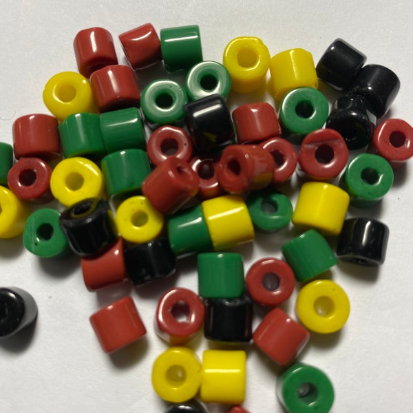 Irie Beads Rasta Red Yellow Green Black 7mm Glass Tube Bead Mix 60pc