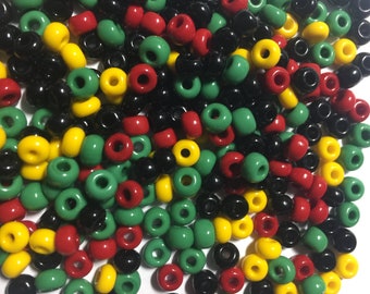 1/0 Perles Irie Rasta Rouge Jaune Vert Noir 6,5 mm Mélange de perles de corbeau