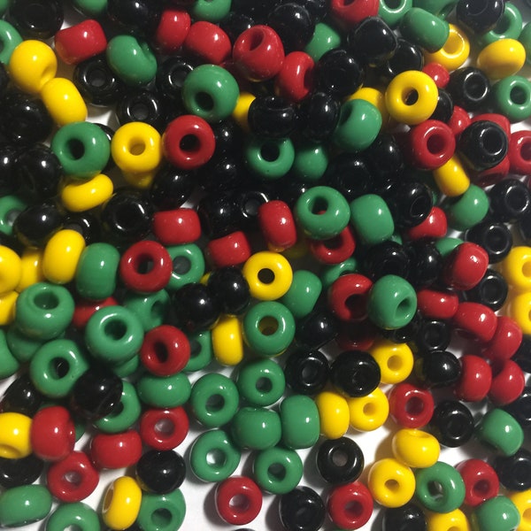 1/0 Perles Irie Rasta Rouge Jaune Vert Noir 6,5 mm Mélange de perles de corbeau