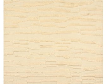 Quick Ship Hand Knotted Wool Rug 6x9 Ft, Solid Ivory Cream Shag Carpet, High-Low Textured Monochrome Area Rug, Minimalist Modern Design Rugs