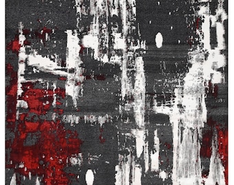 Quick Ship! Luxury Hand Knotted Wool & Bamboo Silk Rug 6x9 ft | Modern Abstract Red Grey Rugs | Higher Knots 10/36 | Contemporary Art Rug