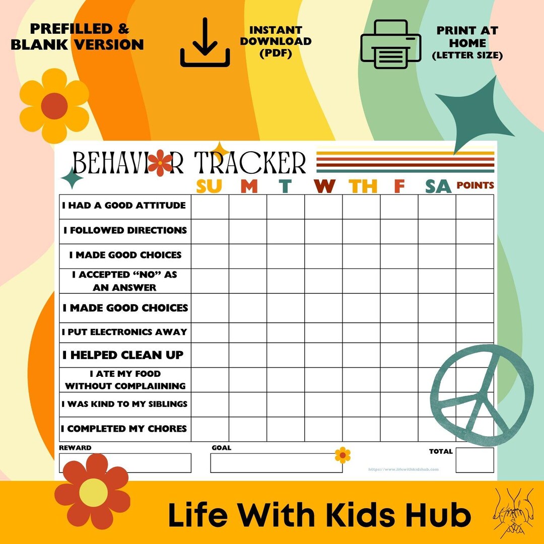 Behavior Tracker Printable Reward Chart for Kids Age 8-13 - Etsy