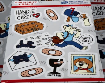 Delivery Dog Sticker Sheet - THAT'S RUFF Postal Service | Durable | Eco-Friendly Stickers | Zero-Plastic | UV Resistant | Funny Dog & Cat