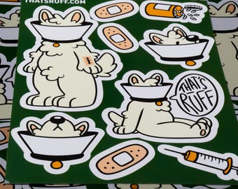 Dog Cone of Shame A5 Sticker Sheet - Lamp the Samoyed | Eco-Friendly Stickers | Zero-Plastic | Durable | UV Resistant | Funny | THAT’S RUFF
