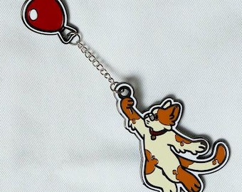Balloon Cat Chain Pin - Calico Cat Holding Balloon | Hard Enamel with Premium Deluxe Metal Clutch | Cute Funny Cat Pin Gift | Cute Pin