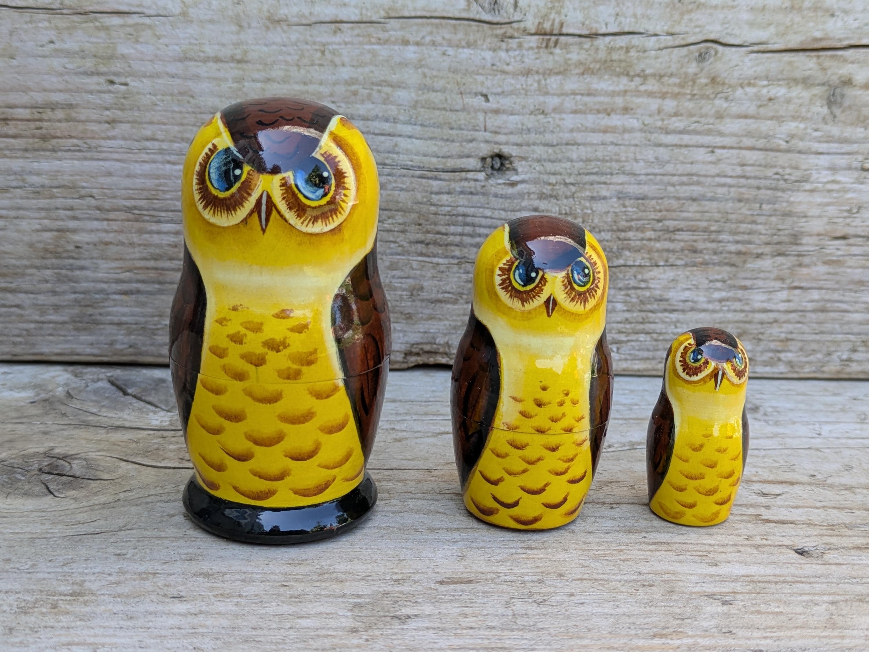 Vintage Russian Hand Painted & Signed Owl Nesting Dolls Set – Matryoshka Babushka
