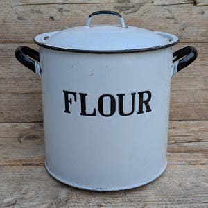 Vintage Kitchen Enamel Flour Bin Black & White Kitchenalia TV Prop Shop Display