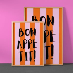 Colorful Dopamine Wall Art Bon Appetit, Pink Aesthetic - Matte Poster for Kitchen Decor, Wall Art Print, Restaurant Wall Art, Dining Room Art