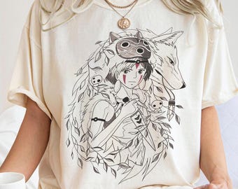 Camiseta de dibujo de Mononoke, camiseta de Studio Ghibli, camiseta de la Princesa Mononoke, camiseta de Mononoke Hime, sudadera con capucha de Mononoke, regalos para amantes del anime