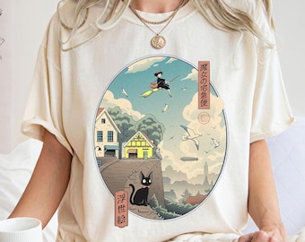 Camiseta Jiji de Kiki's Delivery, sudadera, sudadera con capucha, personajes de Studio Ghibli, camiseta para niños y jóvenes, regalo para amantes del anime, atuendo japonés Y2K