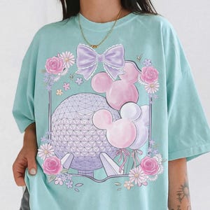 Vintage Comfort Colors EPCOT Bow Shirt, Spaceship Earth Mickey Balloon Tee, Floral Disney Park Day Shirt, Cute Girls Trip Tee 2026