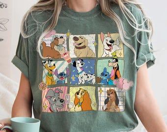 Camiseta retro con bocetos de personajes de perros de Disney, camiseta Disney "La vida es mejor con perros", camiseta Disney para mamás perrunas, regalos Disney para amantes de los perros en familia.