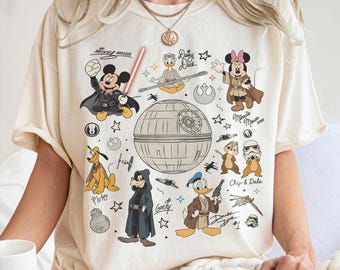 Camiseta vintage de Star Wars con Mickey y sus amigos, camiseta retro de Star Wars, camiseta "May The 4th Be With You", camiseta a juego de Star Wars para toda la familia Disney.