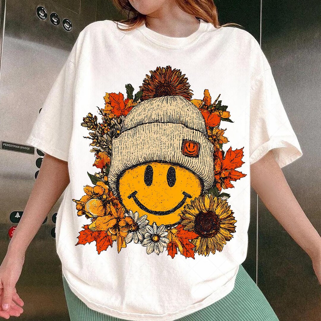 Floral Fall Smiley Face Png, Fall Png, Fall Pumpkin Sublimation Png ...