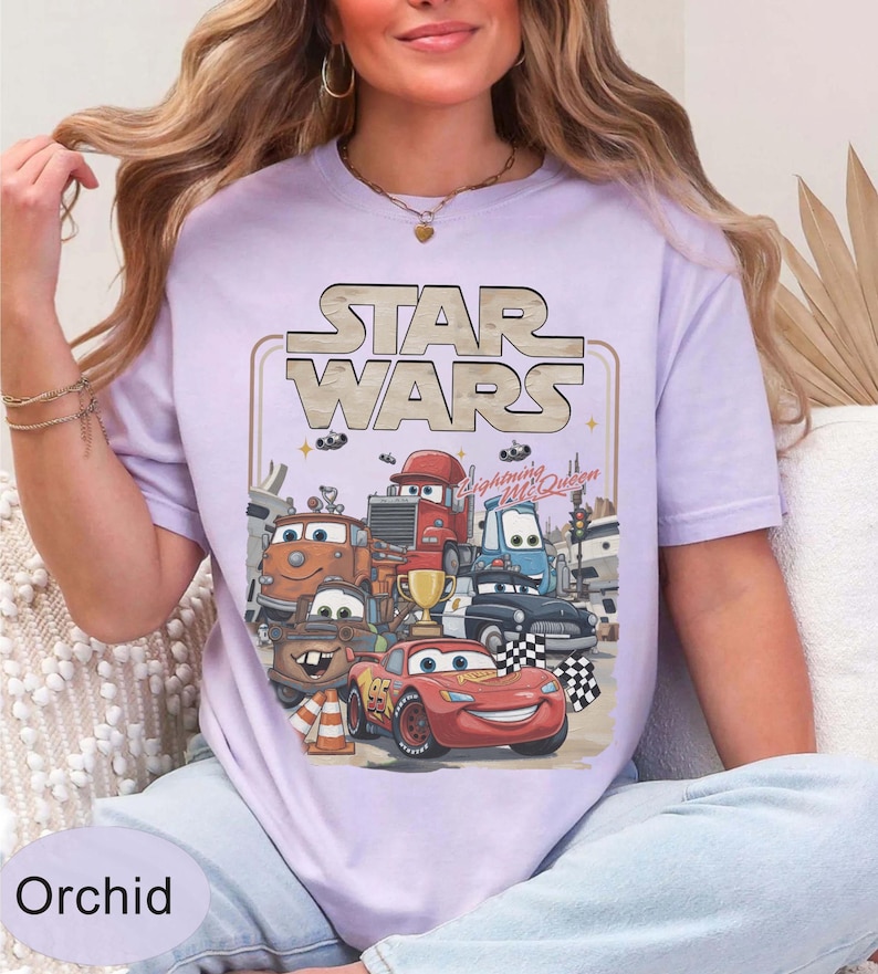 Camiseta retro de Rayo McQueen de Star Wars, camiseta de Rayo McQueen de Pixar, camiseta de McQueen de Star Wars, camiseta de parodia de Disney, camiseta de vacaciones familiares de Disney imagen 1