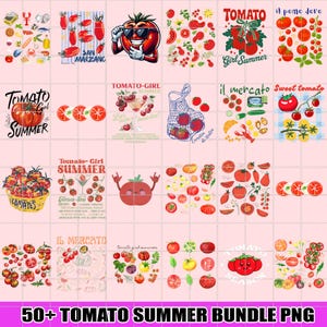 50+ Funny Tomato PNG Bundle, Farmers Market Sublimation, Tomato Girl Summer Shirt Design, Retro Garden Food Clipart, Farm Fresh Tomatoes