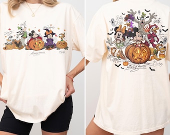 Maglietta retrò di Topolino e amici per l'autunno e Halloween, maglietta con atmosfera autunnale di Disneyland, maglietta coordinata per la famiglia Disney per il viaggio di Halloween, maglietta di Topolino e Minnie