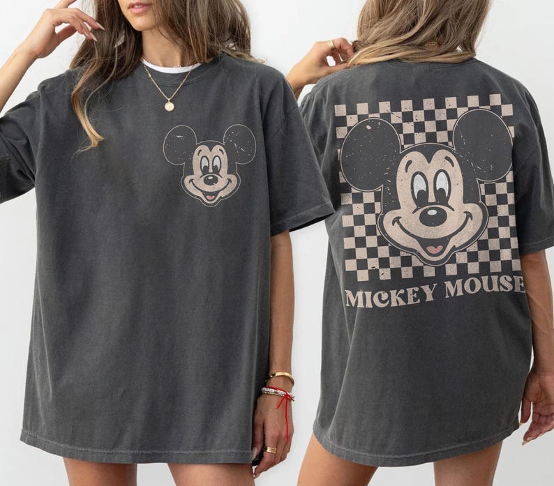 Vintage Disney Mickey Mouse Shirt, Retro Mickey Checkered Shirt, Disney Tee, Disneyland Shirt, Disney Family Matching Tee image 5