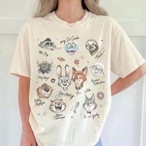 Disney Zootopia Characters Signature sketch Shirt, Zootropolis Judy Hopps Nick Gary Nibbles Bogo Shirt, Disneyland Family Matching Tee image 2