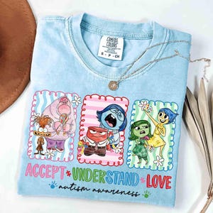 Pixar Inside Out Accept Understand Love Shirt, Disney Autism Tee, Autism Awareness, Mental Health, Special Education Teacher Gift Autism Mom