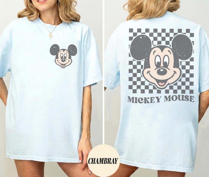 Vintage Disney Mickey Mouse Shirt, Retro Mickey Checkered Shirt, Disney Tee, Disneyland Shirt, Disney Family Matching Tee image 2