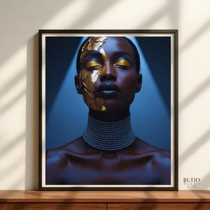 Golden Resilience – Black Woman Gold Leaf Portrait | Afrocentric Wall Art Print | Melanin Queen Digital Download | Luxury Black Art