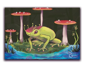 Grassy Pond Frog Art Print – Whimsical Frog Illustration, Cottagecore Wall Decor, Fairycore Art, Goblincore Decor, Anura, Bufonidae