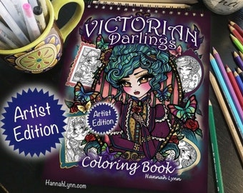 Wire Bound Victorian DarlingsArtist Edition Quality Spiral Coloring Book Adult Kids Fantasy Line Art by Hannah Lynn for Markers Pencils