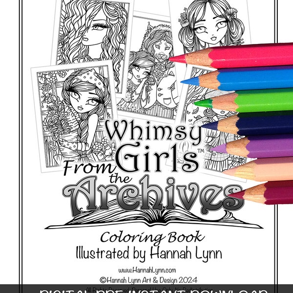 PDF DIGITAL Whimsy Girls From the Archives Coloring Book Hannah Lynn Printable Coloring Pages