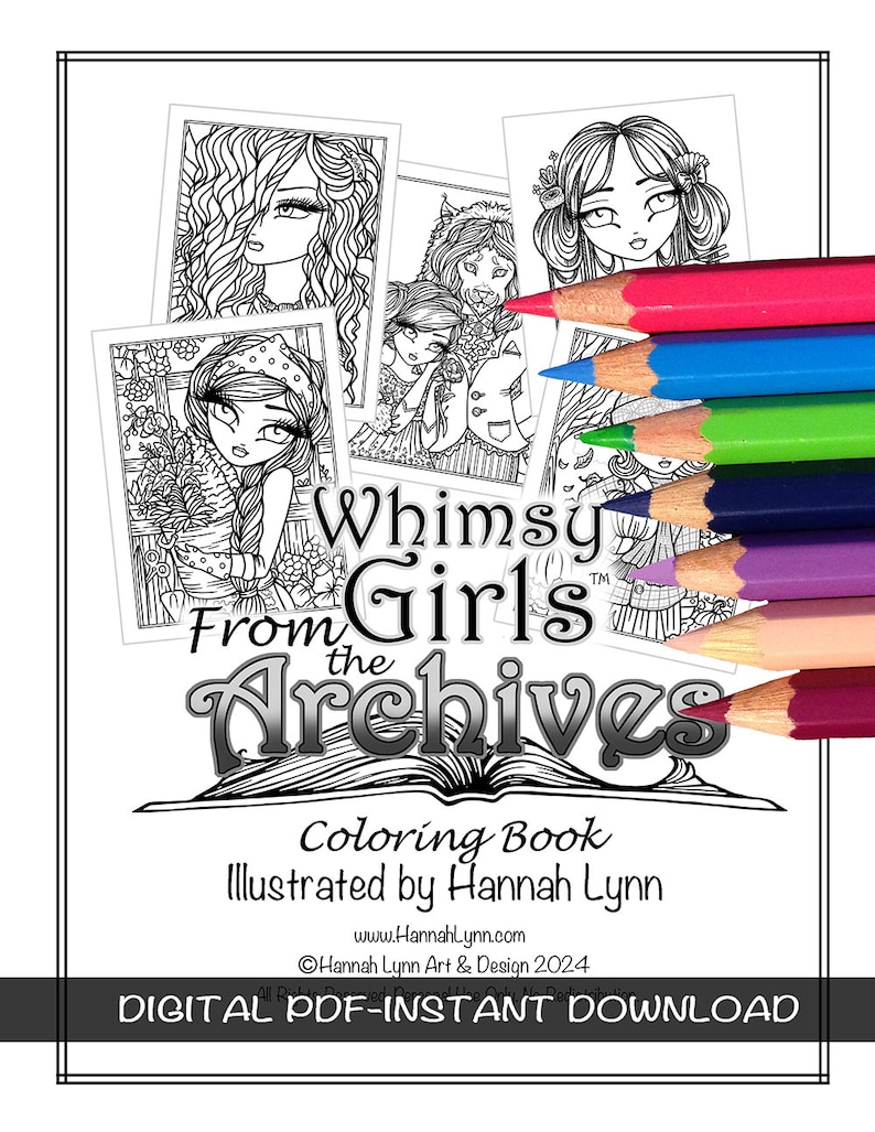 PDF DIGITAL Whimsy Girls From the Archives Coloring Book Hannah Lynn Printable Coloring Pages image 1