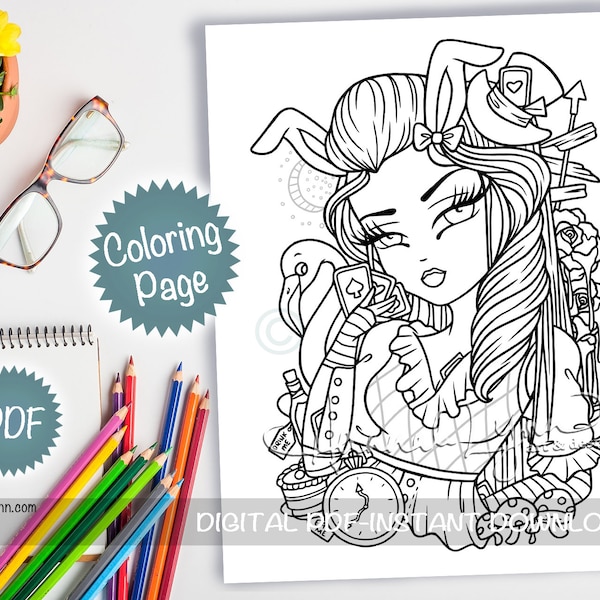 Hannah Lynn Alice in Wonderland Coloring Pages Etsy