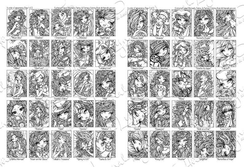 Enchanted Faces Printable Coloring Book Enchanted Faces All Ages Fantasy Mermaid Fairy Easy Simple Line Art Large Print by Hannah Lynn image 3