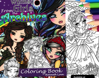 Autographed Paperback Coloring Book Adult All Ages Fantasy Steampunk Art by Hannah Lynn Whimsy Girls From the Archives