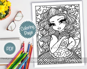 Apple Dumplin Girl Cute Fall Autumn Harvest Pie Halloween Coloring Page PDF Download Printable Hand Drawn Whimsy Girls Line Art Hannah Lynn