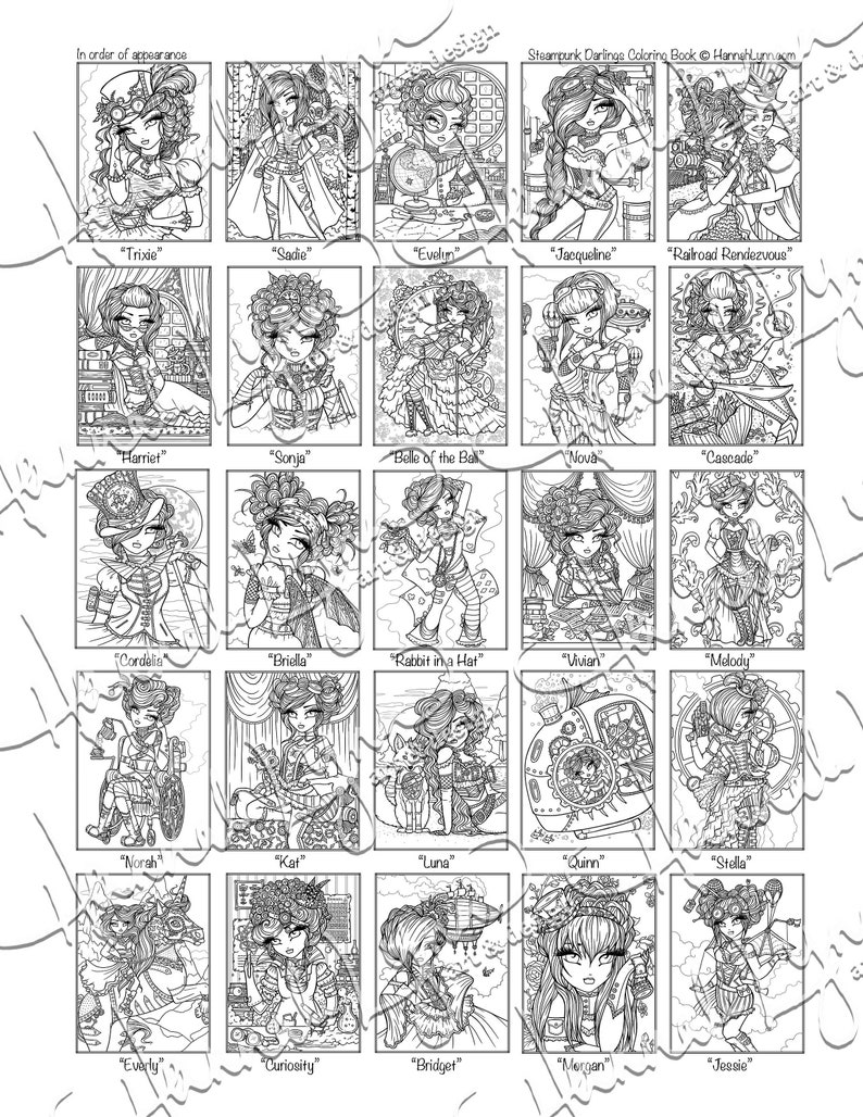 PDF DIGITAL Steampunk Darlings Coloring Book Hannah Lynn Printable Coloring Pages image 3