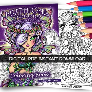 PDF DIGITAL Mythical Maidens & Curious Creatures Coloring Book Hannah Lynn Printable Coloring Pages